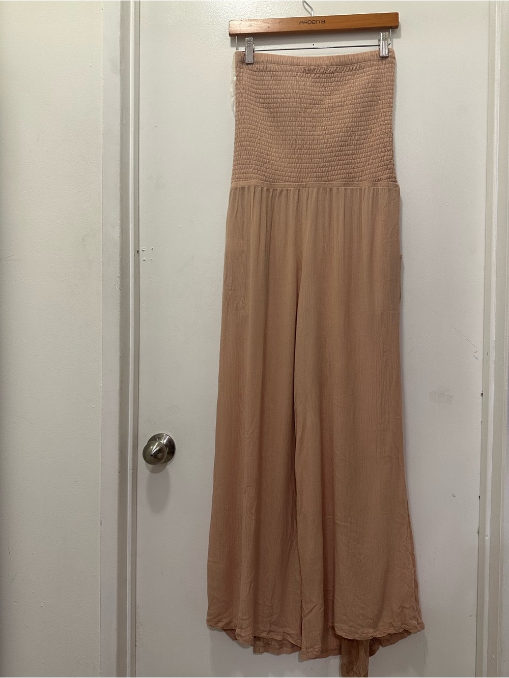 Venus Strapless Smocked Gauze Wide Leg Jumpsuit Sz M - Picture 5 of 10